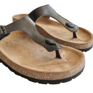 Bugatti Black Leather Sandals Womens 39 Suede Lining Corrugated Sole Berk Type